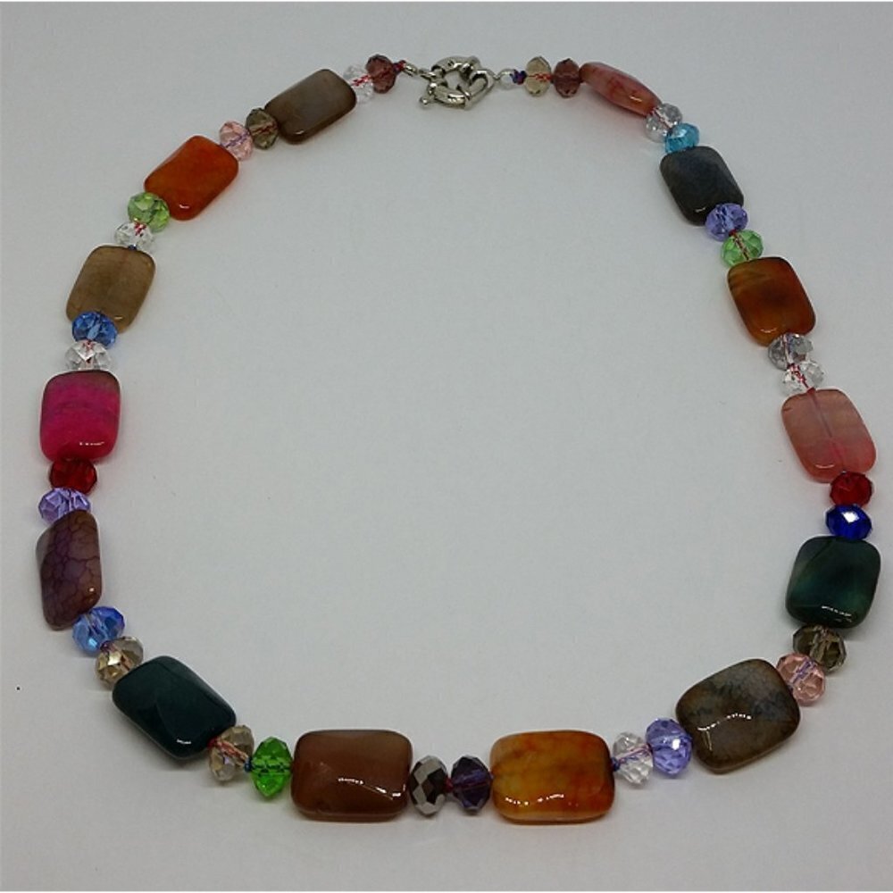 COLORFUL vibrant artisan crystals and glass necklace boho statement
